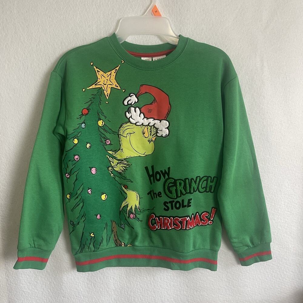 Grinch Youth Holiday Sweater Themed Sweatshirt Christmas Green Unisex Large